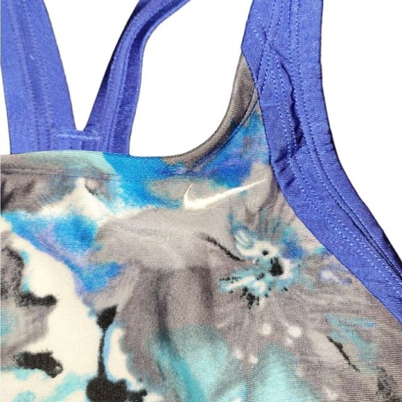 NIKE Blue Tie Dye Floral Fast Back Team Bathing 1pc Swim Suit NEW Girls 10  26 - Picture 4 of 7